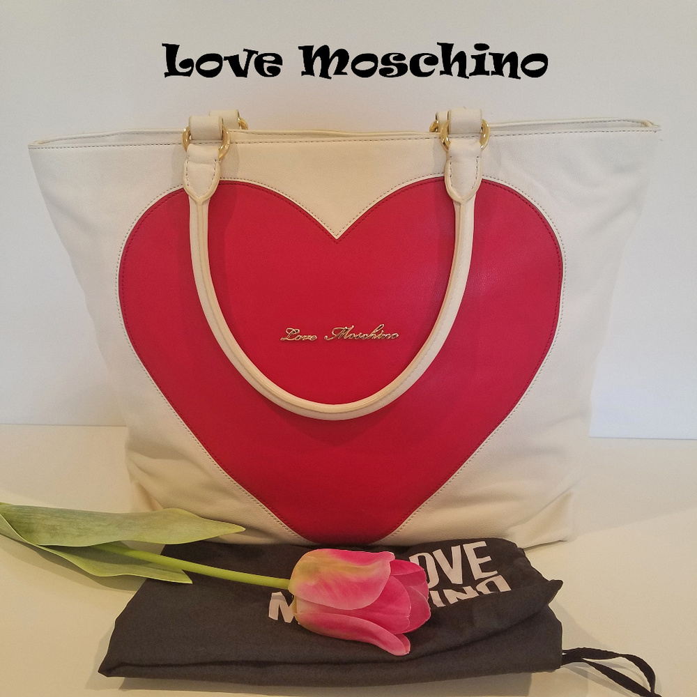 EUC Love Moschino Heart-Adorned Tote Bag